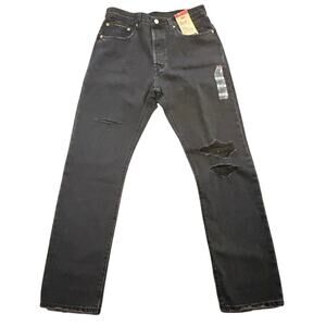 Levi's 501 Original Straight Jeans Women's 30x30 Black Destroyed Button Fly High